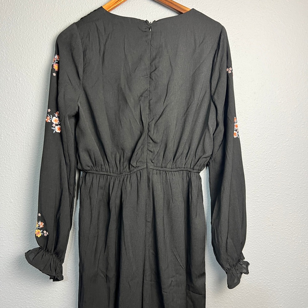NWT Savanna Jane Floral Embroidered Jumpsuit Balloon Sheer Sleeve Black Romper S - Picture 6 of 14